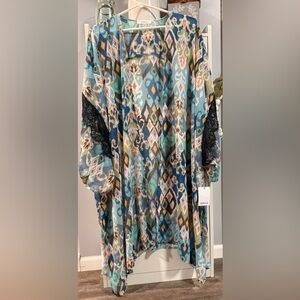 Cerule Blue and Green Patterned Sheer Cover-up